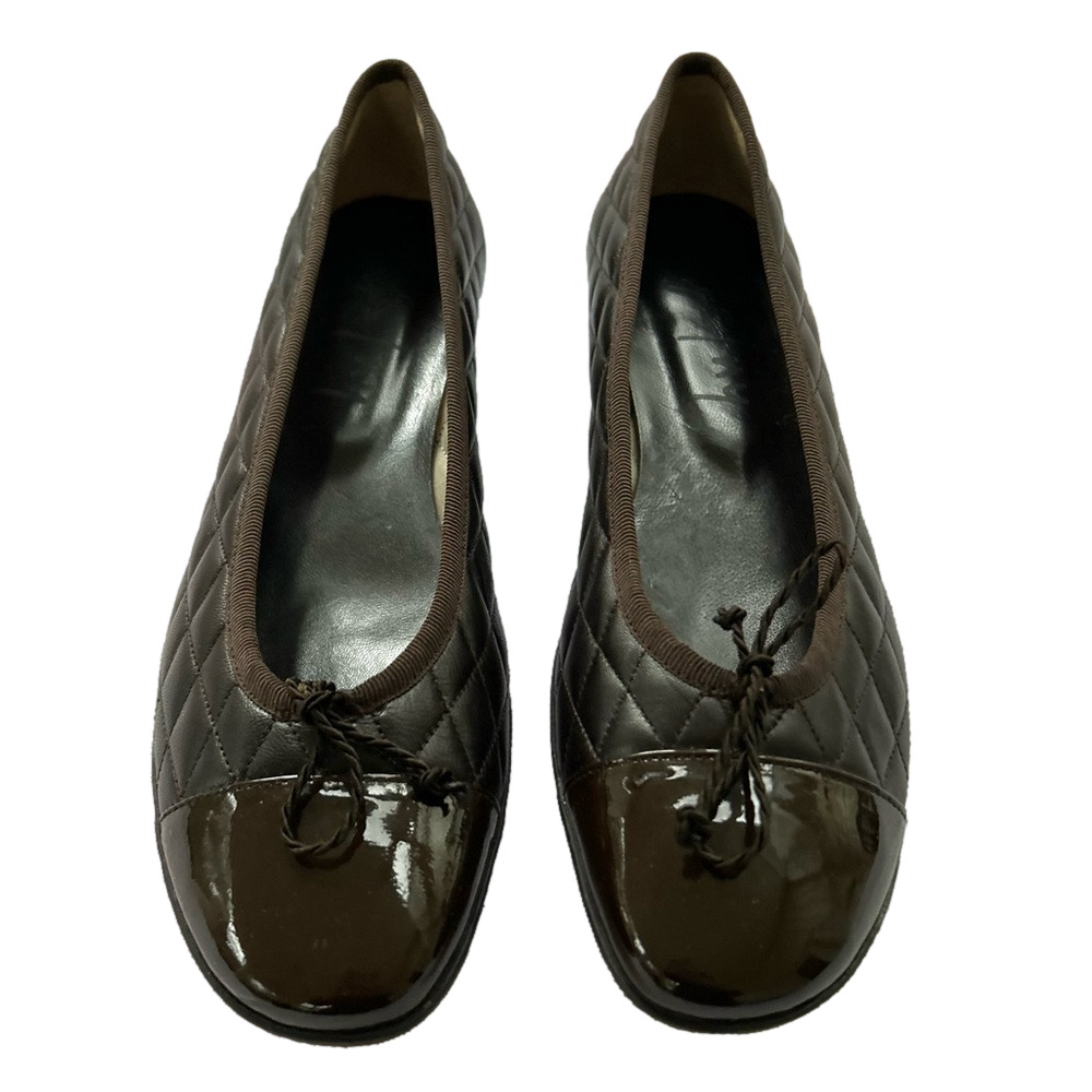 French Sole Quilted Patent Toe Ballet Flats in Dark Brown
